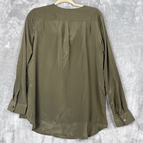 Banana Republic Women 100%Silk Blouse Mandarin Collar Olive Green Size Small NWT - Picture 8 of 9